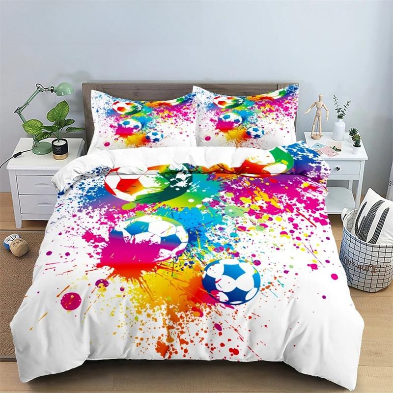 Fotboll Sängkläder Set 3D Fotboll Barn Påslakan Enkelt Dubbelt Sport Pojke Hemtextil Täcke Nordiska Överdrag för Säng King Full