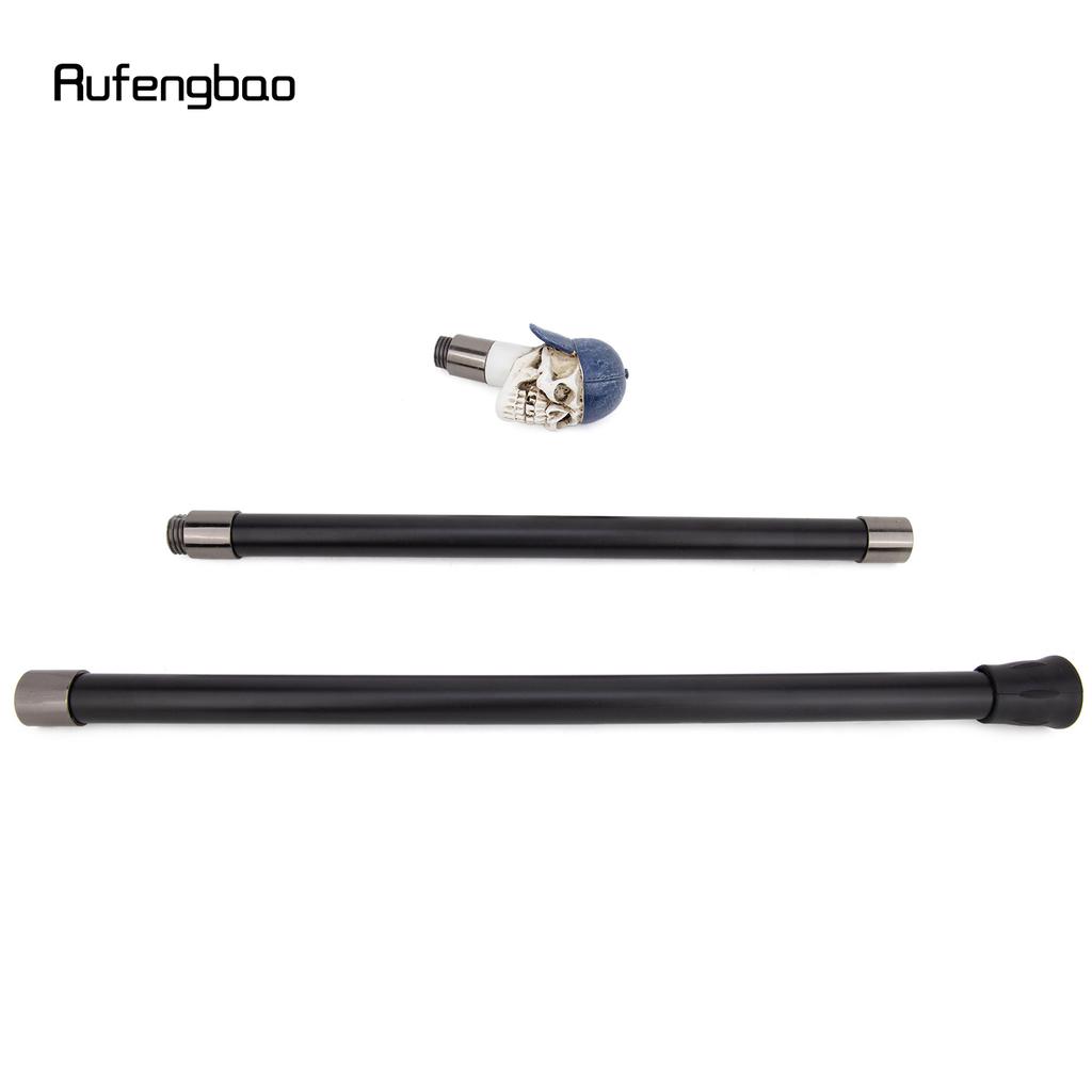 Blue Hat Resin White Skull Head Walking Cane Fashion Decorative Steel Stick Gentleman Elegant Cosplay Cane Knob Crosier 94cm