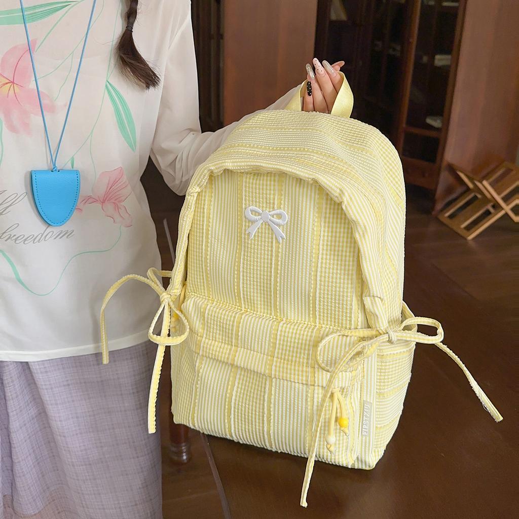 Schoolbag1011 summer new plaid bow backpack female student schoolbag large capacity casual backpack girl heart