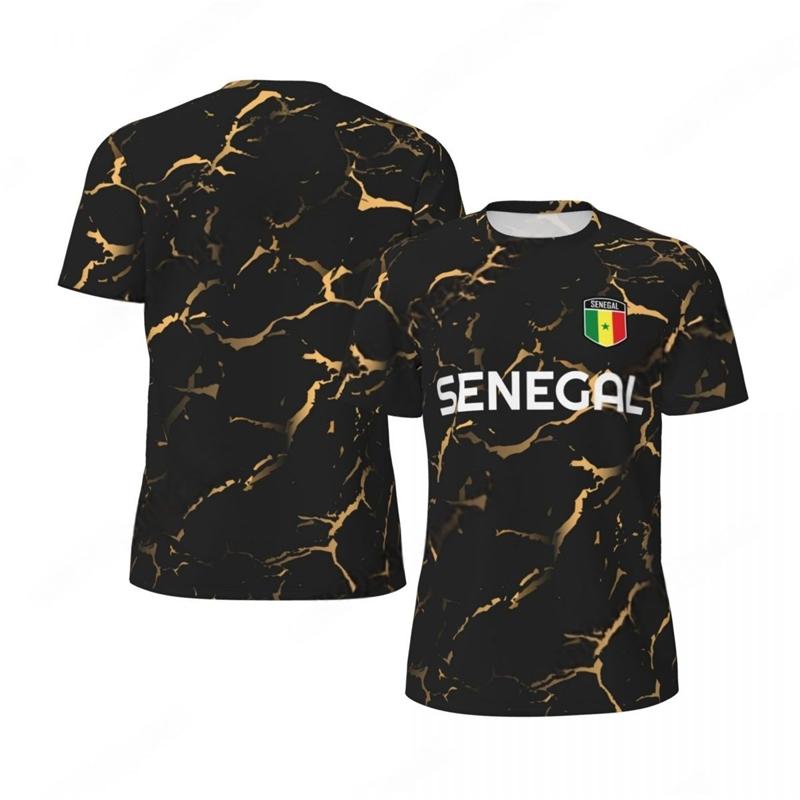 Magliette da Calcio alla Moda con Grafica della Bandiera del Senegal per Uomo Tendenze 3D Stampa Emblema Nazionale Magliette Sportive Ampie Traspiranti