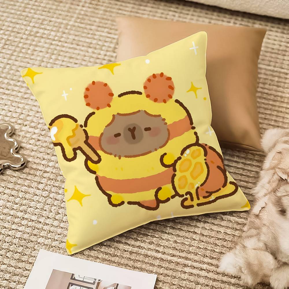 

Cute Funny Kapibala Pillow Case Anti-dustmite Invisible Zipper Sofa Bed 12x12Inch