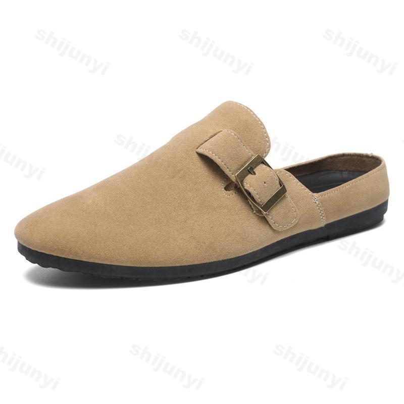 Fashion Men's Shoes 2025 Autumn Fashion Suede Half Slippers Outdoor Casual Slipper Comfort Indoor Trend Flat Slippers Clogs Mules