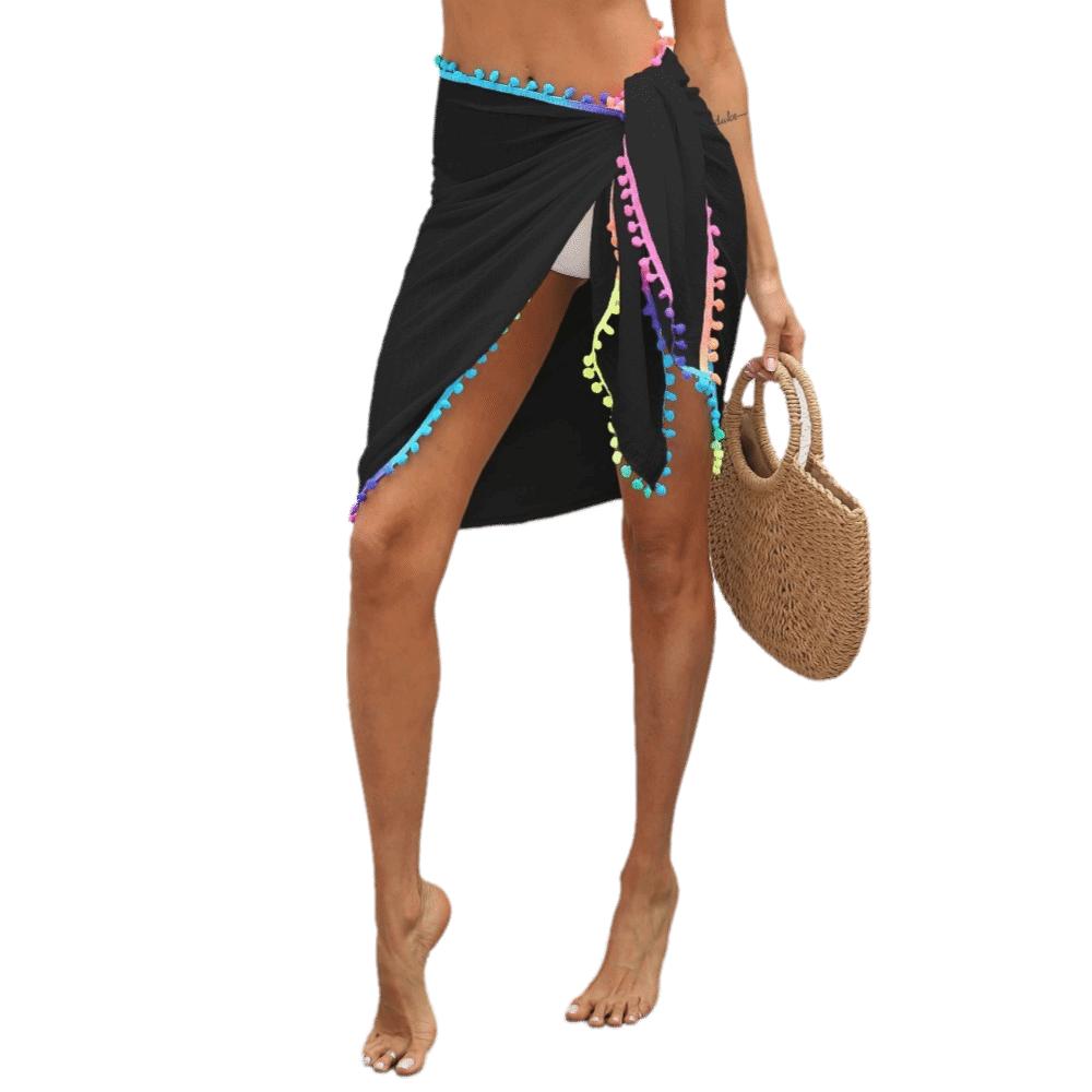 Chiffon Swimsuit Wrap Skirt Sheer Mesh Swimsuit Sarong Casual Sheer Mesh Skirt  Women чёрный