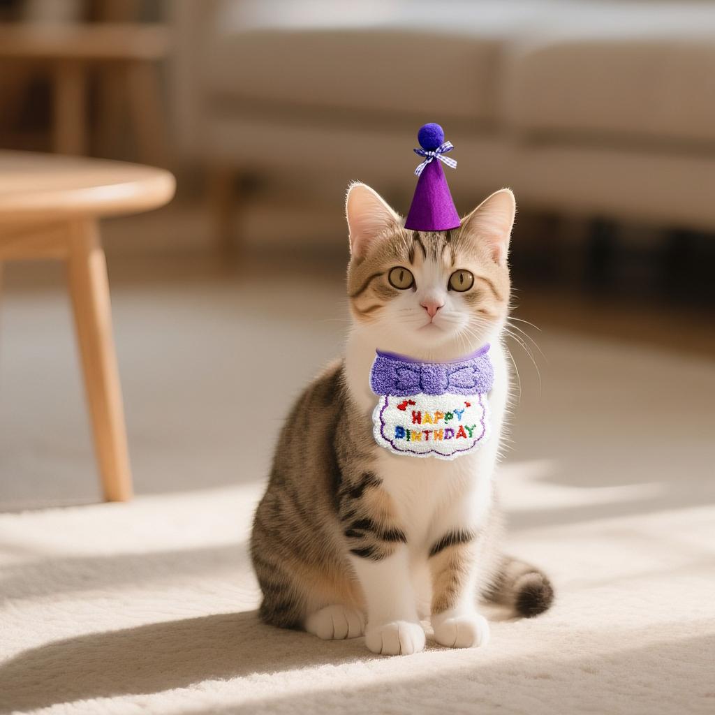 Cat Birthday Costume Dog Birthday Decoration Bib Pet Birthday Hat Set Scarf Bib