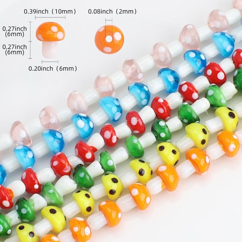 Handmade Mushroom Beads with Elastic Thread Mixed Color Mushroom Loose Bead Necklace Bracetet Making for Jewelry DIY