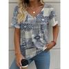 Summer V-neck Vintage 3D Printed Top Fashionable Casual Short Sleeved Women's T-shirts