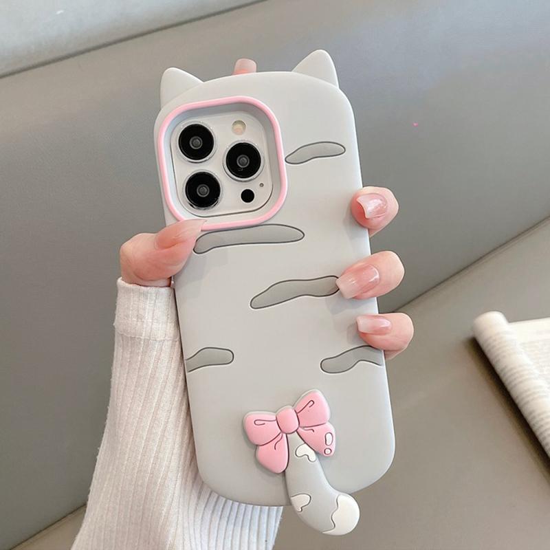 Custodia protettiva in silicone morbido 3D a forma di gatto per iPhone 16 Pro Max 17 Air 15 14 13 12 11 15 Plus Cover Posteriore