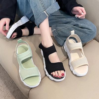 Fashion Sports Style Open Toe Flat Heel Women's Sandals 2024 Summer Slip-On Mesh Anti-Slip Breathable Designer Sandals Large Size