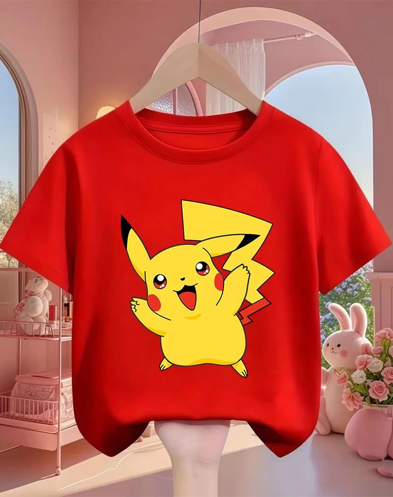 Pikachu Kids T Shirt 3-14Y Boys Girls Summer Cute Kawaii Crew Neck Fashion Street Hot Cartoon Casual Children