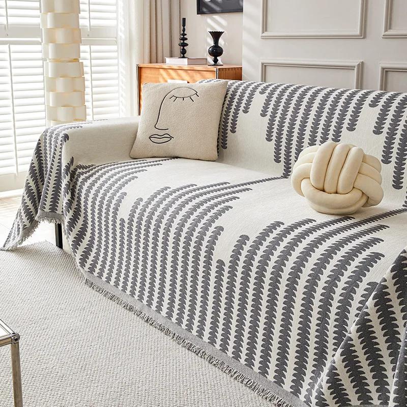 Nordic Style Chenille Sofa Towel Tassels Boho Geometric Patterns Sofa Cover for Living Room Casual Slip Covers Blankets For Beds