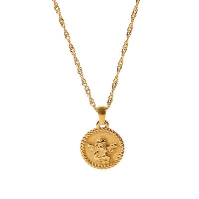 Cute Angel Pendant Necklace For Women  Gold Plated Stainless Steel Necklace Water-Wave Chain Jewelry Accessories