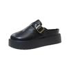 Thick-soled Muffin Birken Shoes, Leather Bag Head, Half-drag Women's Outer Wear 2025 New Spring and Autumn One-pedal Birken Slippers