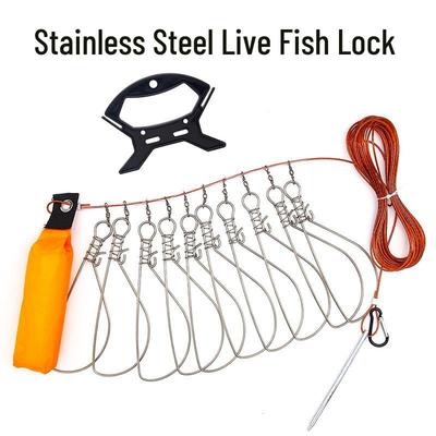 Stainless Steel Single Lock Fish Clip with Ground Stake & Buoyancy Stick - Available In Five or Ten Buckles.