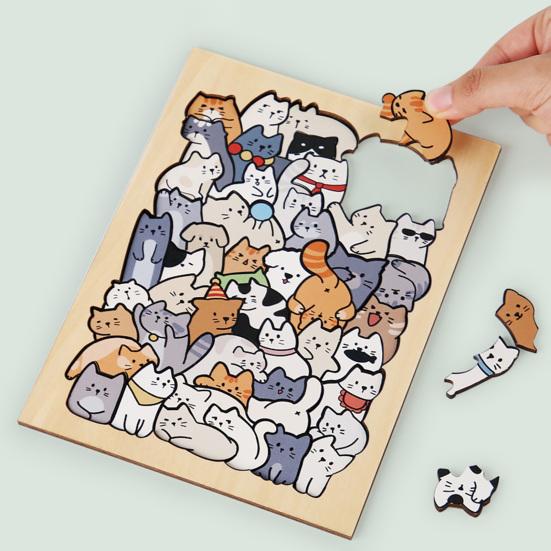 45660 Sets Holz Katze Puzzlebrett mit Rahmen 3D Unregelmäßig Kätzchen Hund Panda Haus Affenkönig