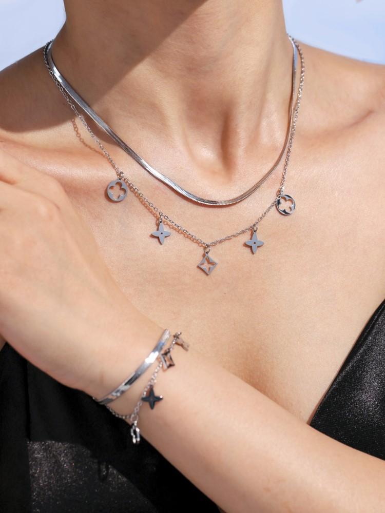 316L Stainless Steel Necklace Matching Bracelet Anklet For Women 18k Gold Plated Two-layer Charm Necklaces Bracelets Ankle Chain
