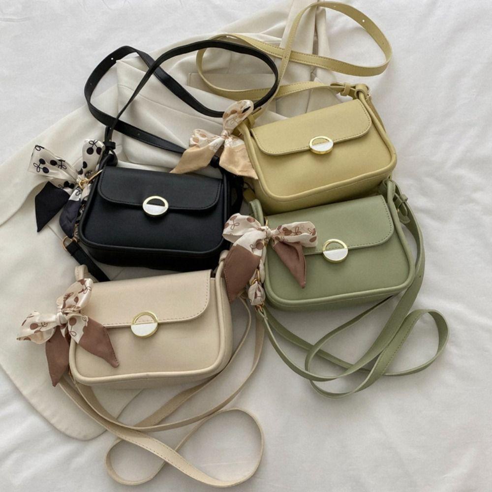 with Ribbon PU Leather Shoulder Bag Korean Style Chain Crossbody Bag Small Square Bag Autumn