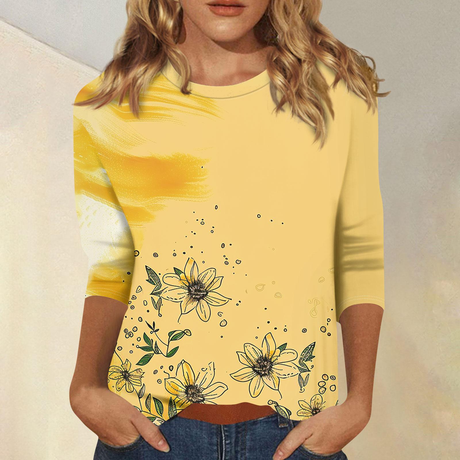 

Жіночі футболки з рукавом 3/4, футболки з принтами, повсякденні базові топи, светри XXL жовтий