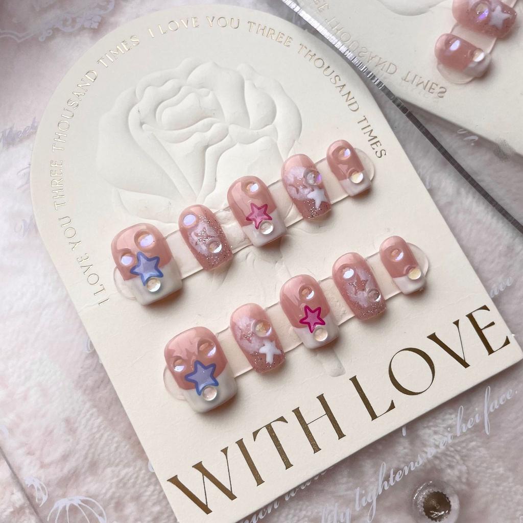 Ongles artificiels faits à la main, étoile mignonne, ongles de photothérapie douce, réutilisables et amovibles