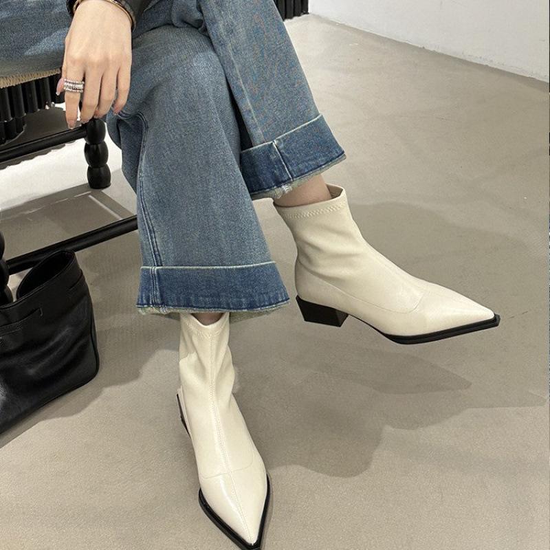 Pointed short boots women's 2025 autumn and winter new women's boots thick heel boots short boots thin boots Martin boots knight boots