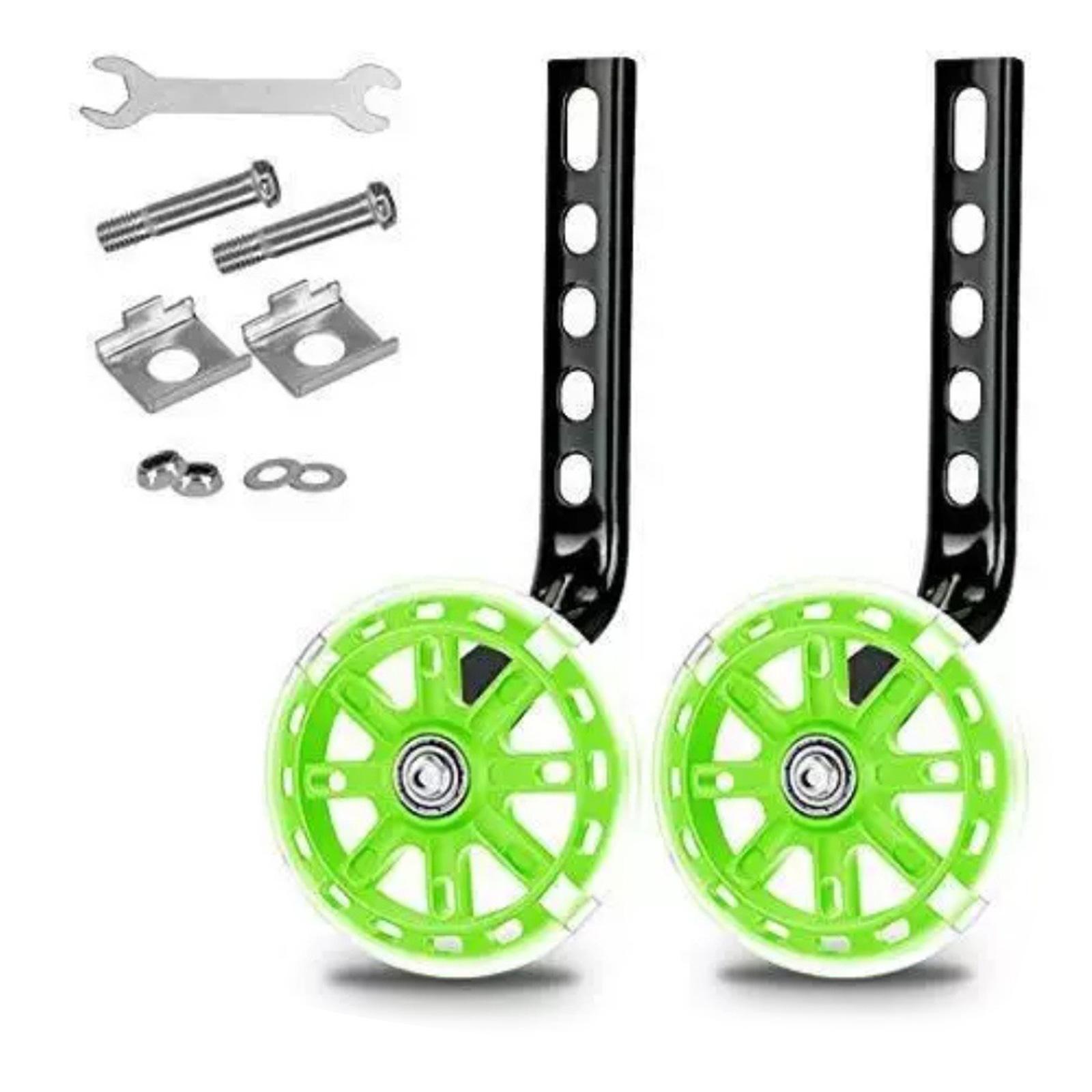 

Outdoor LED Flashing Child Cycling Balance Training Wheel Kids Bicycles Stabilisers 12-20 Universal Bikes Side Wheels зелений