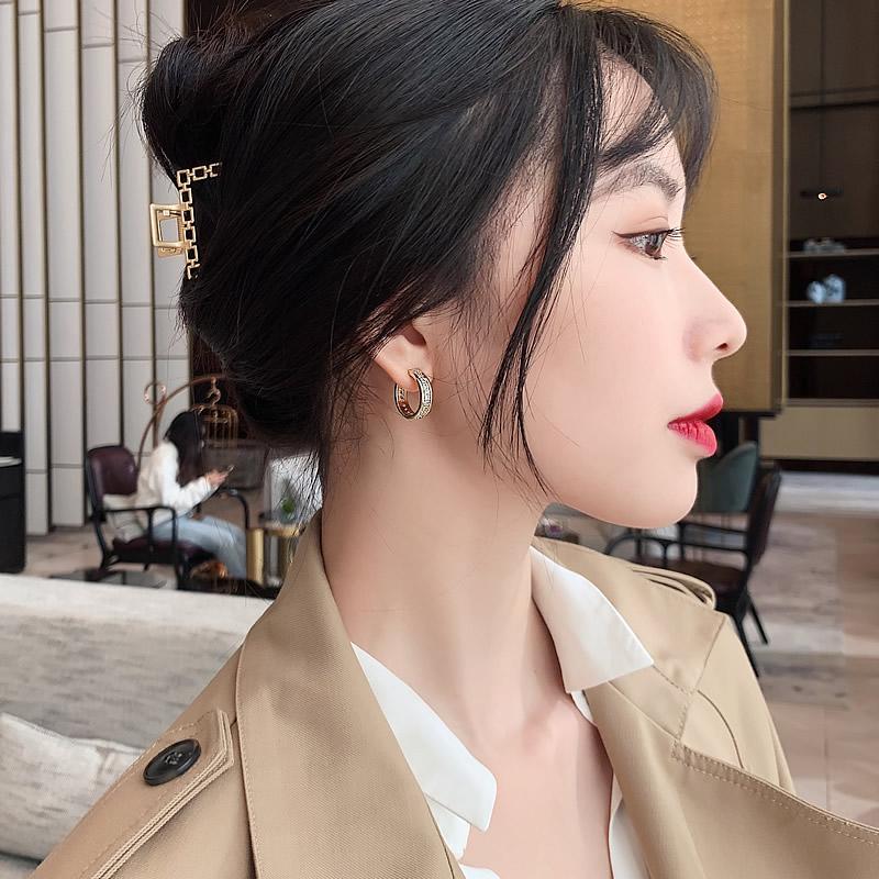 Exquisite Copper Inlaid Zircon Half-round Hoop Earrings 14K Real Gold Plating Elegant Women's Wedding Party Earrings