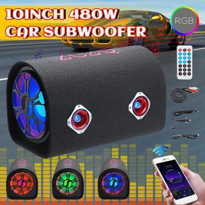 480W 10Inches 12V/24V Car Audio Active Subwoofer Bass Tube LED Bluetooth Speaker Box HiFi Home Car Amplifier Speakers Bass