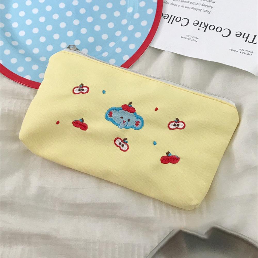Cute Elephant Embroidery Stationery Bag Multifunctional High-capacity Makup Bag Zipper Cosmetics Bag School Office