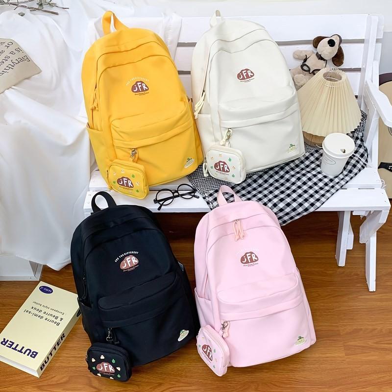Simple Printed Letter Student Backpack With Coin Purse For Activities Casual