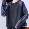 Striped Patchwork Round Neck Sweatshirt for Women in Autumn Loose and Versatile Western Style Age-reducing Top