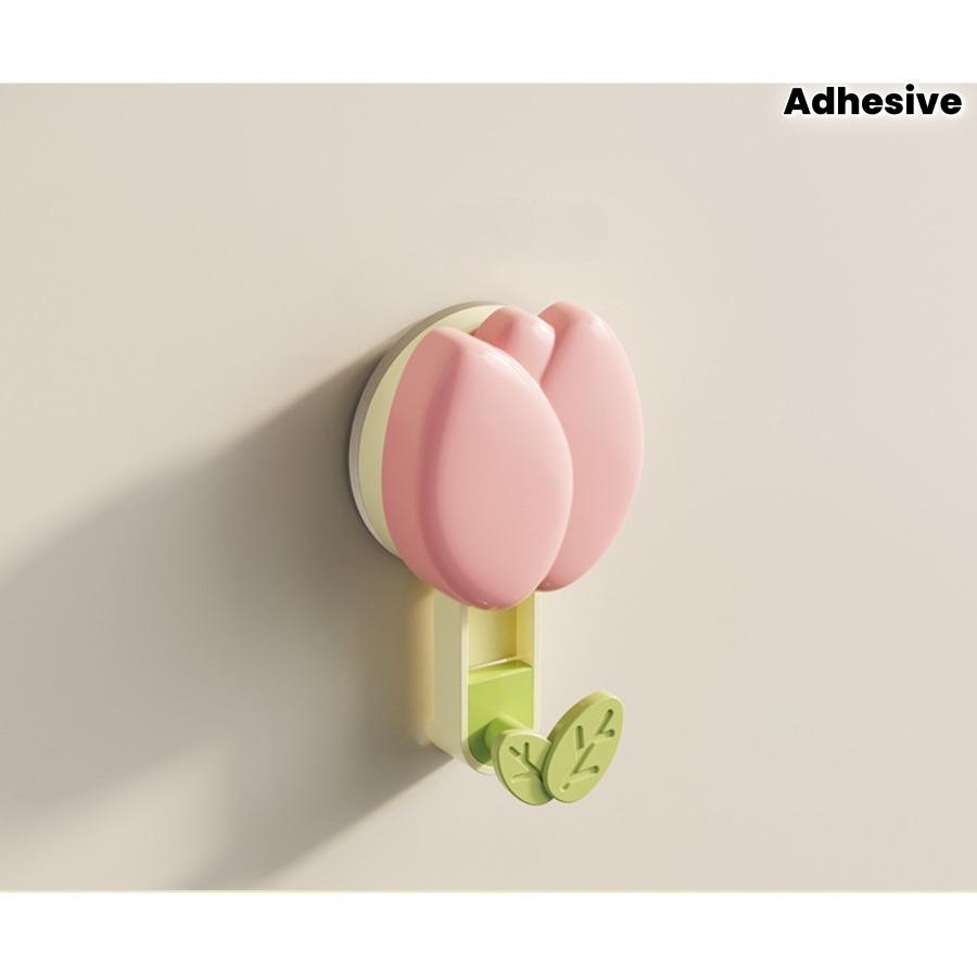 Tulip Suction Cup Hooks Towel Rack No Drill Adhesive Hook Wall Mounted for Kitchen Bathroom, Vacuum Suction No Fall Off Heavy Duty