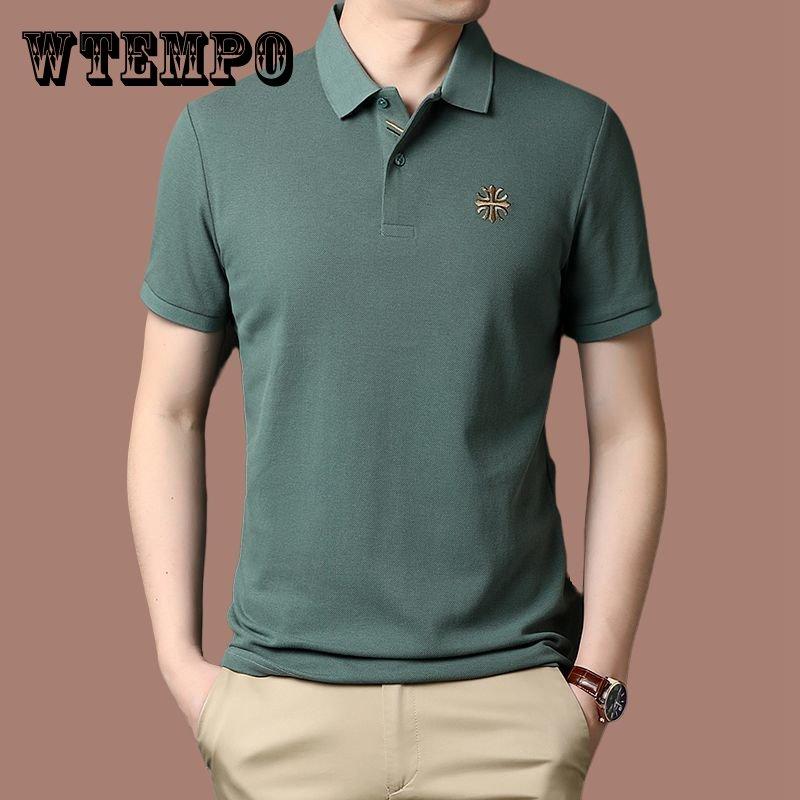 Embroidery Summer Men's Short-sleeved T-shirt Trend Lapel Loose Large Size Shirt Young and Middle-aged Men's Half-sleeved