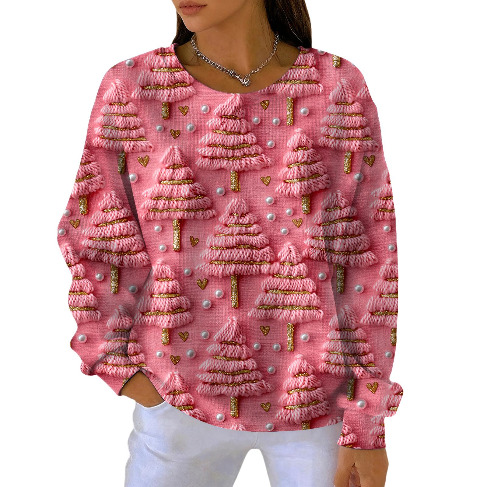 

Женский модный повседневный пуловер с градиентным рождественским принтом, спортивный топ с длинным рукавом XL арбуз красный