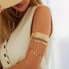 Coin Leaf Golden Metal Cuff Bangle Trendy Boho Open Armlet Creative Tassel Arm Chain  Party
