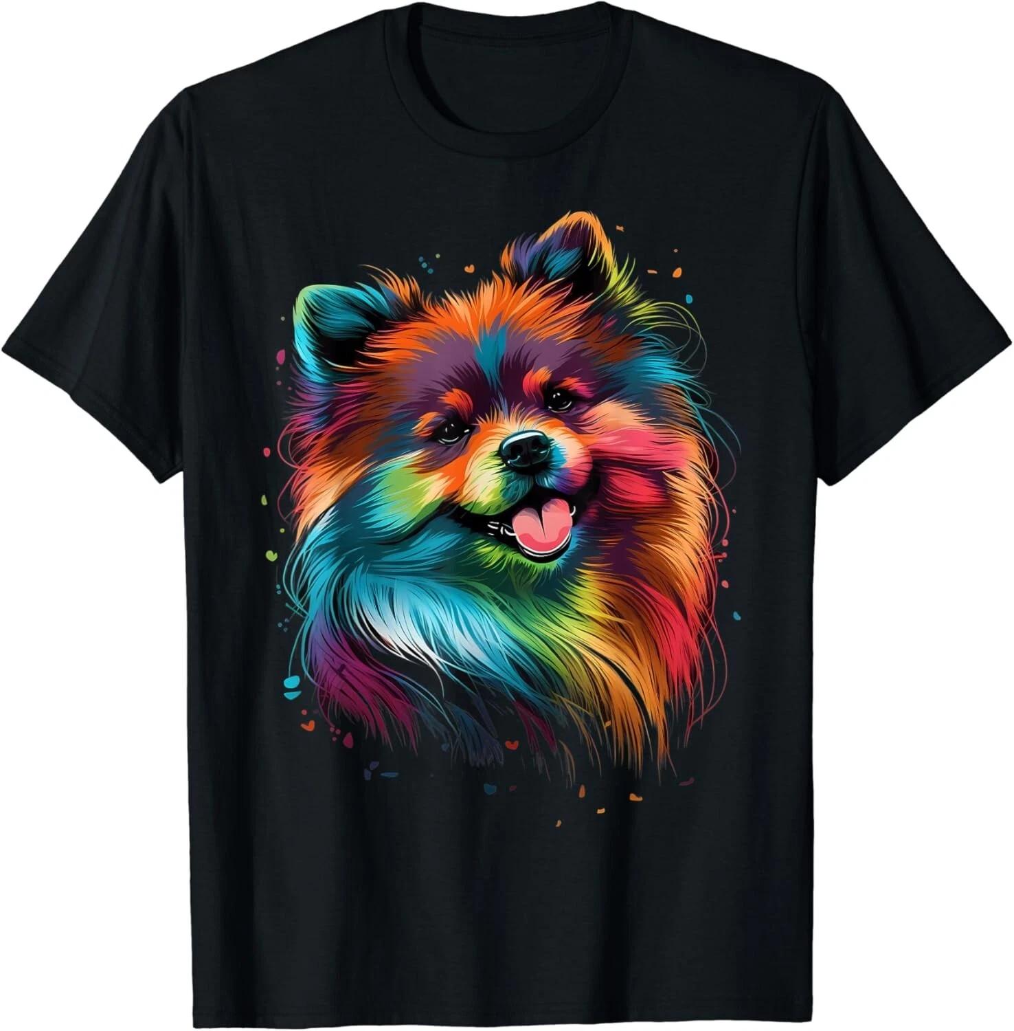 Cute Pomeranian Dog Face Colorful Art Puppy Face Black Gift Unisex T-Shirt 4XL
