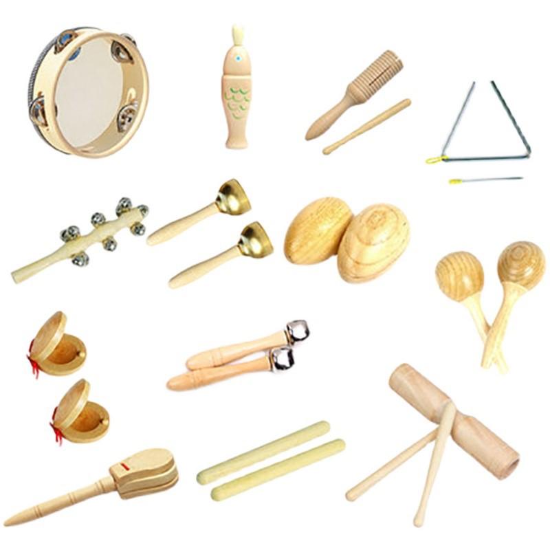 Kindergarten Percussion Set: Rhythm Triangle, Sand Hammer, Drum, Wood Block
