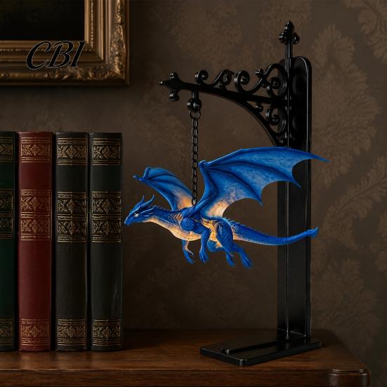 Magical Bookshelf Decoration Flying Dragon Lamp, Warm Hanging Night Light, Fantasy Lamp Reading Nook Decor, Unique Gift for Lovers Book Readers Resin
