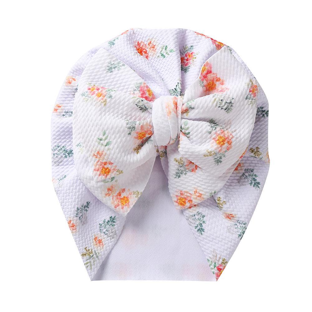 

Детская шапка с цветочным принтом, стразами и жемчугом, с бантом и пряжкой в европейском и американском стиле SS73-14, One Size