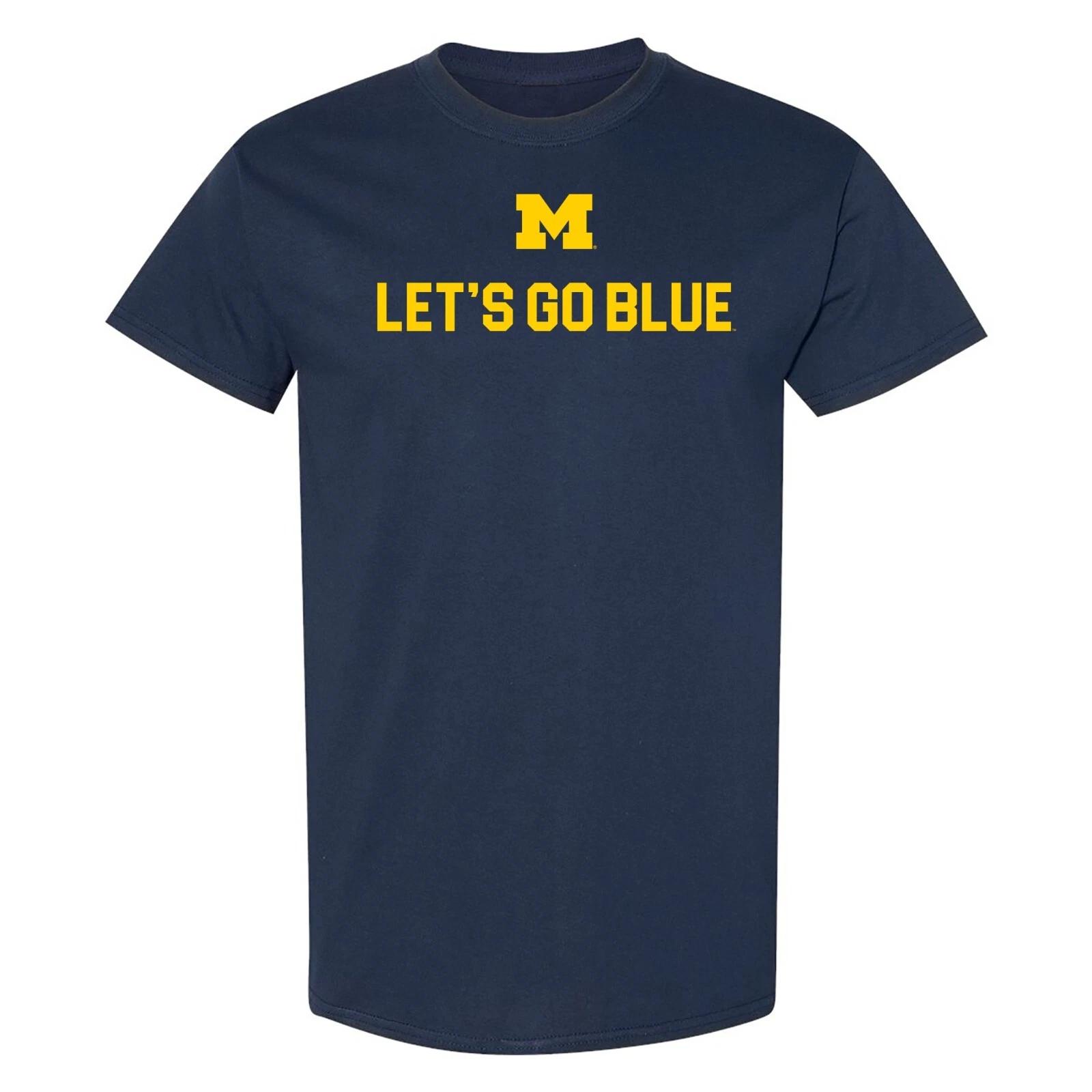 Michigan Wolverines Let s Go Blue, Team Color T Shirt - Navy XL