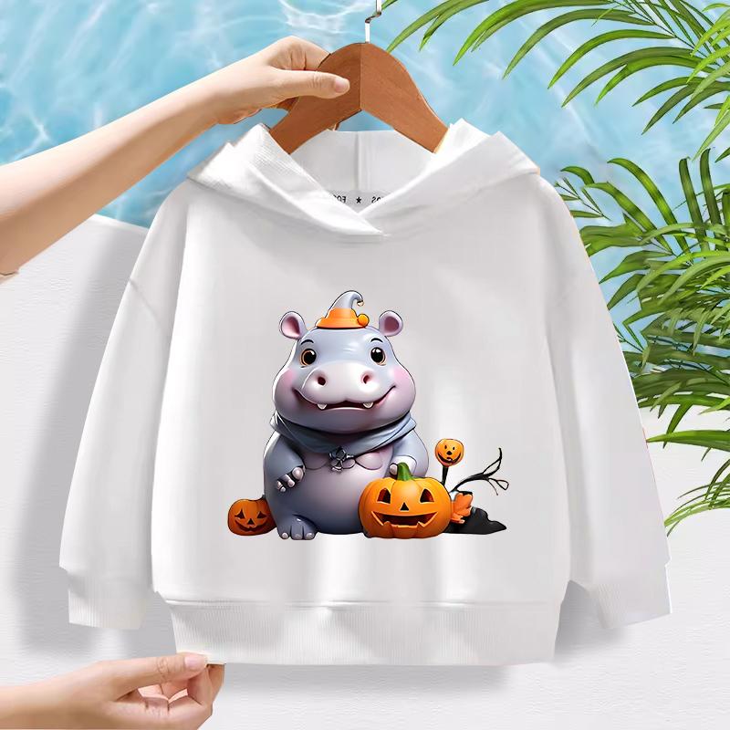 New Fashionable Hippopotamus Pattern Children's Cute Cartoon Casual Daily Hoodie 100-160cm Men's and Women's Styles