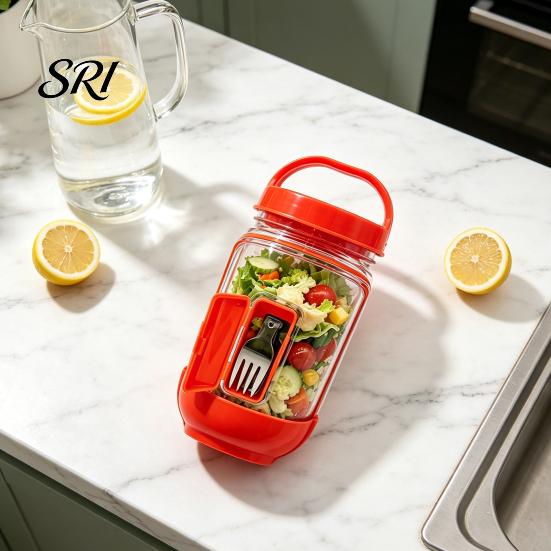 Leak-proof Salad Container Jar Side Open Leakproof Meal Prep Box Layered with Dressing Compartment Reusable Food-Safe Bowl for Travel Office