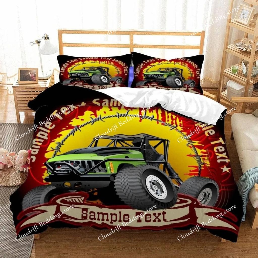 Racing themed bedding 3D printed cartoon monster truck pattern, soft down anti allergy down duvet cover, adult bedding set, teen
