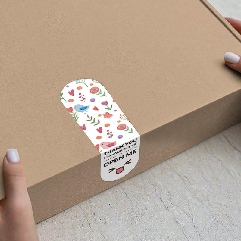 Emojis, Floral Images, Packaging Stickers, Gift Box Sealing Stickers, Rectangular, 100 Stickers, Cute Pattern Wrapping Paper