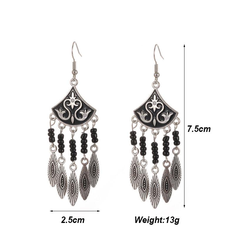 Classical Ethnic Drop Glaze Geometric Earrings for Women Vintage Texture Beaded Dangle Earring Daily Vacation Jewelry