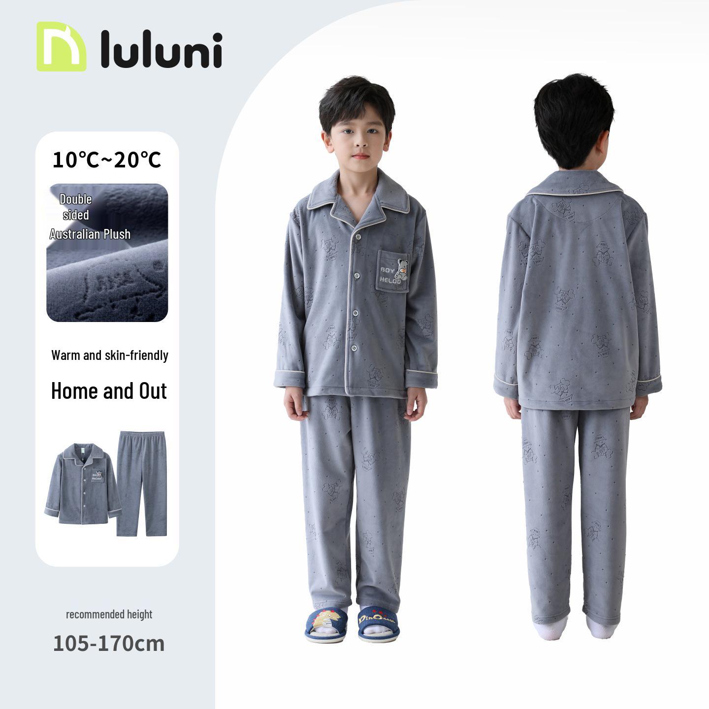 

Пижама из кораллового флиса Lulu Cow Boys - Теплая осенне-зимняя одежда для детей 110cm (Height 105-115) серый/синий