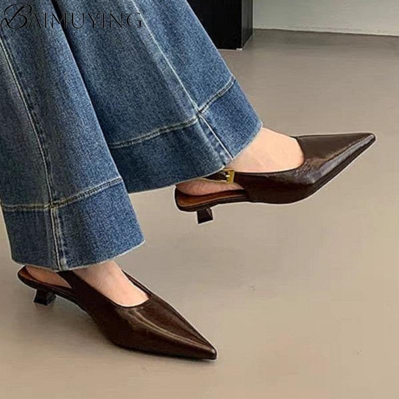 Mote Sexy Spiss Tå Mellomhæler Sandaler Damesko Slingback Sommer 2025 Trend Kjole Lær Pumps Nye Elegante Fest Sandalias Mujer