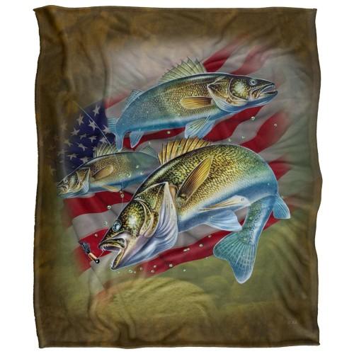 JQ Licensing Silky American Flag Fishing Supersoft Blanket