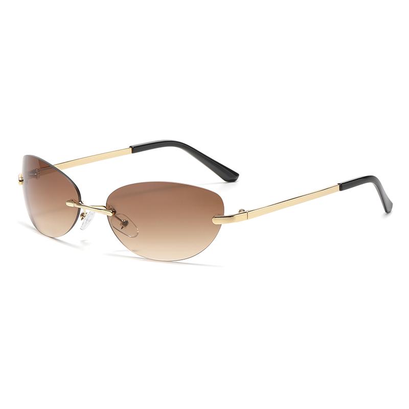 New Metal Frameless Sunglasses, Fashionable And Personal Style, Retro Oval Sunglasses, Ins Shape Modeling Sunglasses For Women
