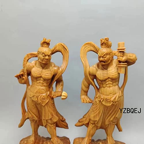 Pair of Natural Cliffwood Buddha Statues, Kongorikishi (Diva), 12cm Tall, Guardian Deities