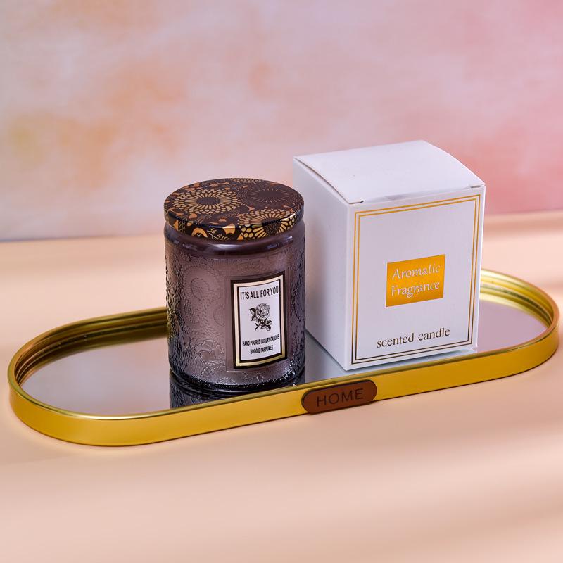 Embossed Glass Cup Aromatherapy Candle Gift Set - Smokeless & Creative Festival Souvenir