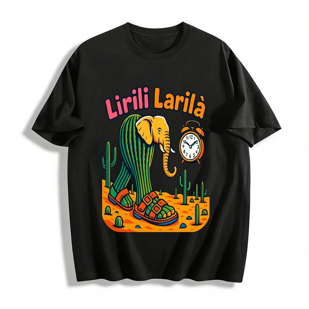 Lirili Larila Cactus Elephant Desert Clock Graphic Casual Tee Pure cotton T-shirt XXS